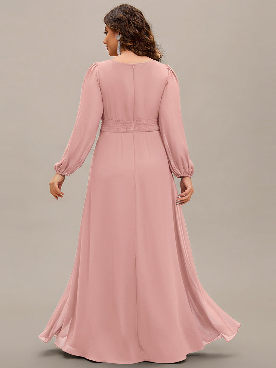 Chiffon Long Sleeve A-Line Round Neckline Formal Dress #color_Dusty Rose
