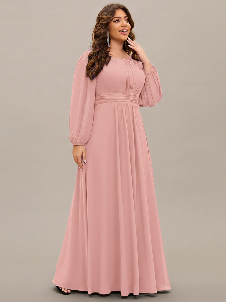 Chiffon Long Sleeve A-Line Round Neckline Formal Dress #color_Dusty Rose