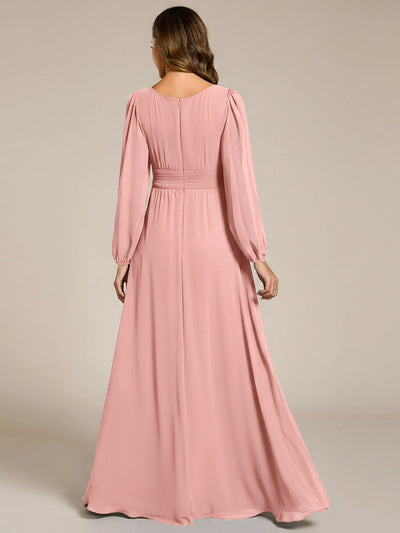 Chiffon Long Sleeve A-Line Round Neckline Formal Dress #color_Dusty Rose