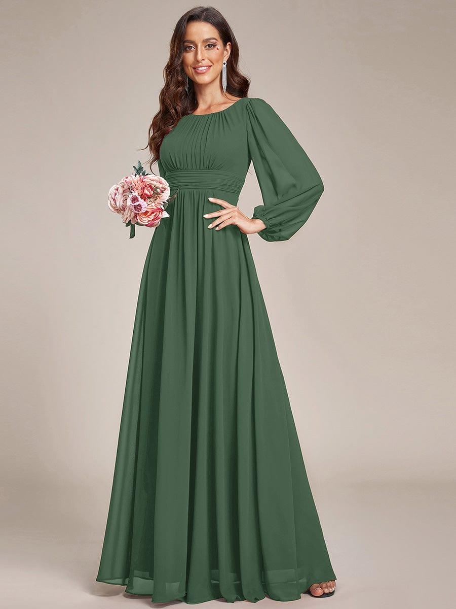 Chiffon High Empire Waist Puff Sleeve Bridesmaid Dress #color_Eucalyptus
