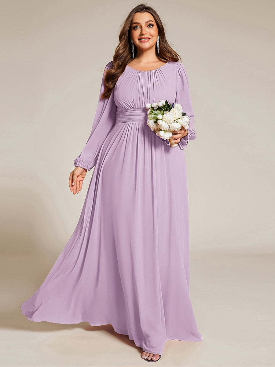See-Througth Puff Sleeve Chiffon Plus Size Bridesmaid Dress #color_Frosted Lilac