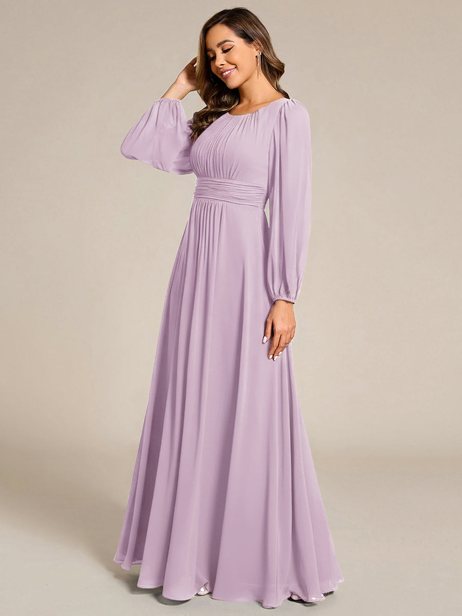 Chiffon Long Sleeve A-Line Round Neckline Formal Dress #color_Frosted Lilac