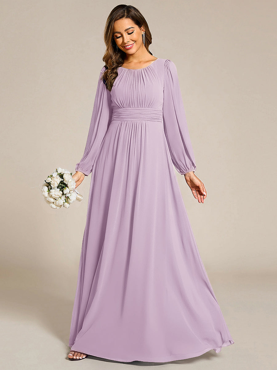 Chiffon Long Sleeve A-Line Round Neckline Formal Dress #color_Frosted Lilac