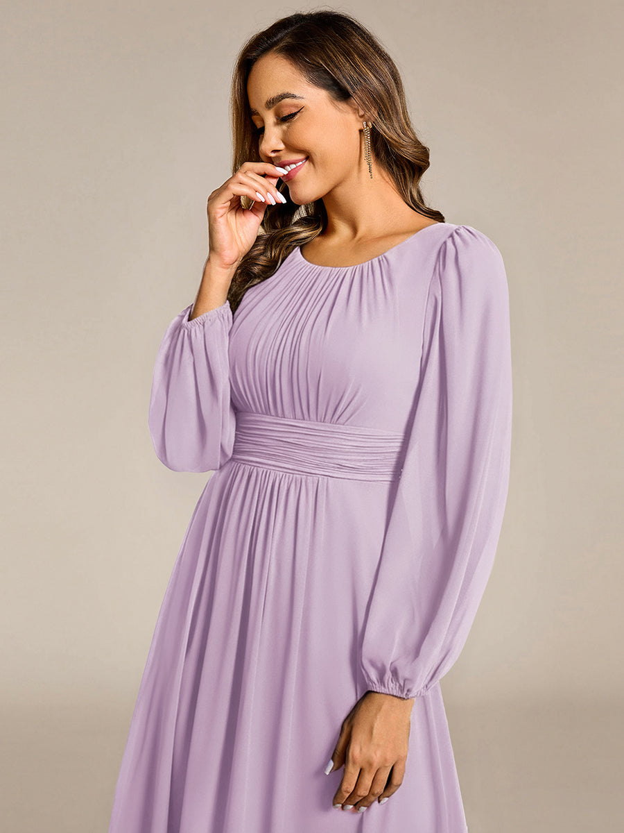 Chiffon Long Sleeve A-Line Round Neckline Formal Dress #color_Frosted Lilac