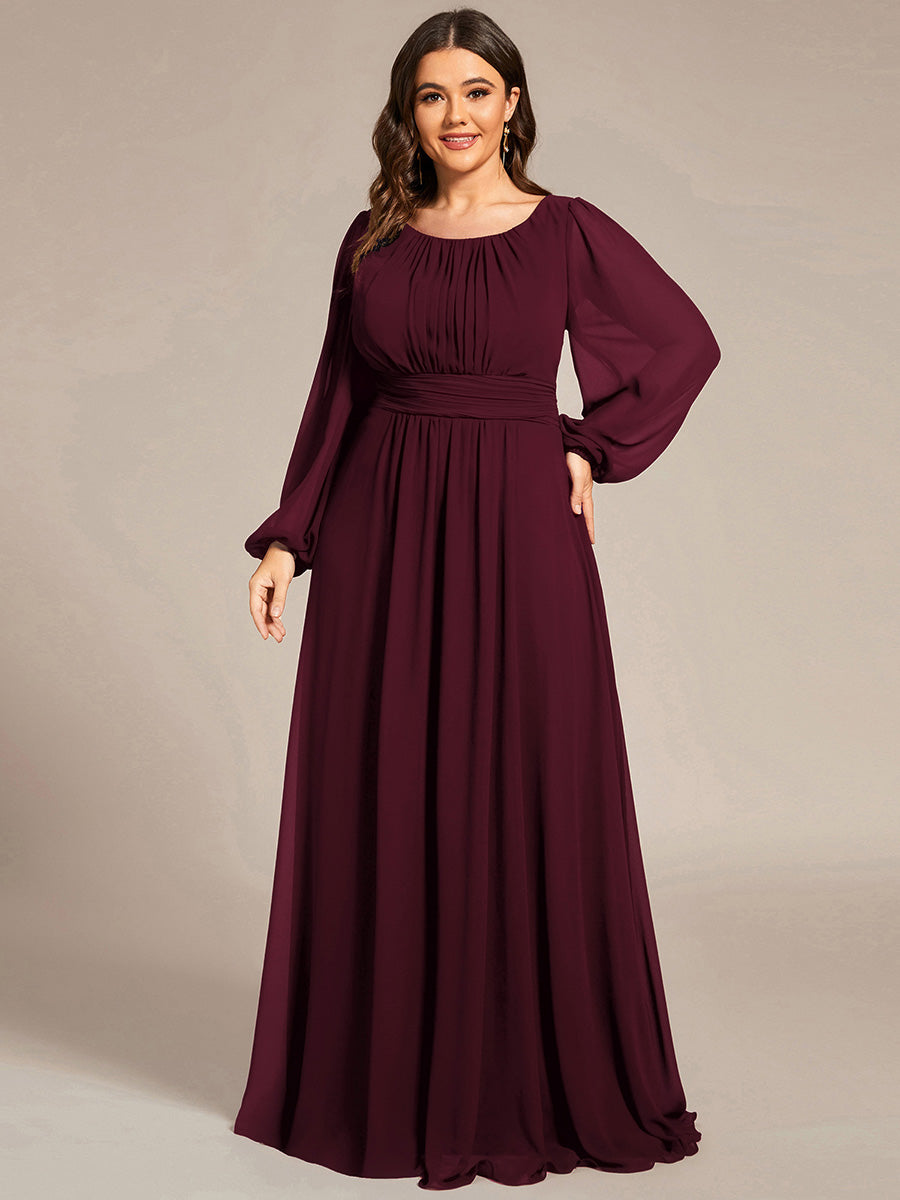 Chiffon Long Sleeve A-Line Round Neckline Formal Dress #color_Mulberry
