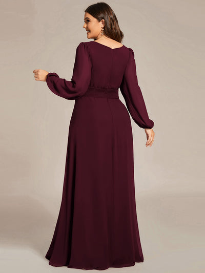 See-Througth Puff Sleeve Chiffon Plus Size Bridesmaid Dress #color_Mulberry