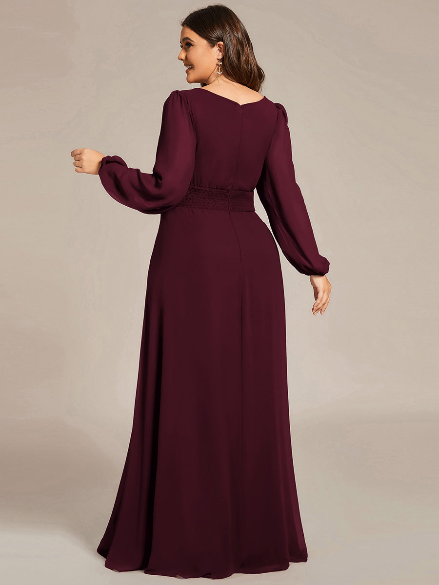 See-Througth Puff Sleeve Chiffon Plus Size Bridesmaid Dress #color_Mulberry