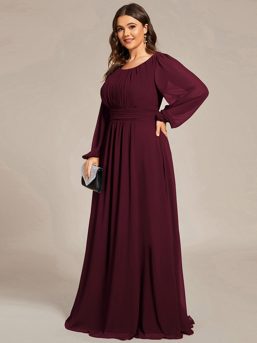 Chiffon Long Sleeve A-Line Round Neckline Formal Dress #color_Mulberry