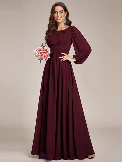 Chiffon Long Sleeve A-Line Round Neckline Formal Dress #color_Mulberry