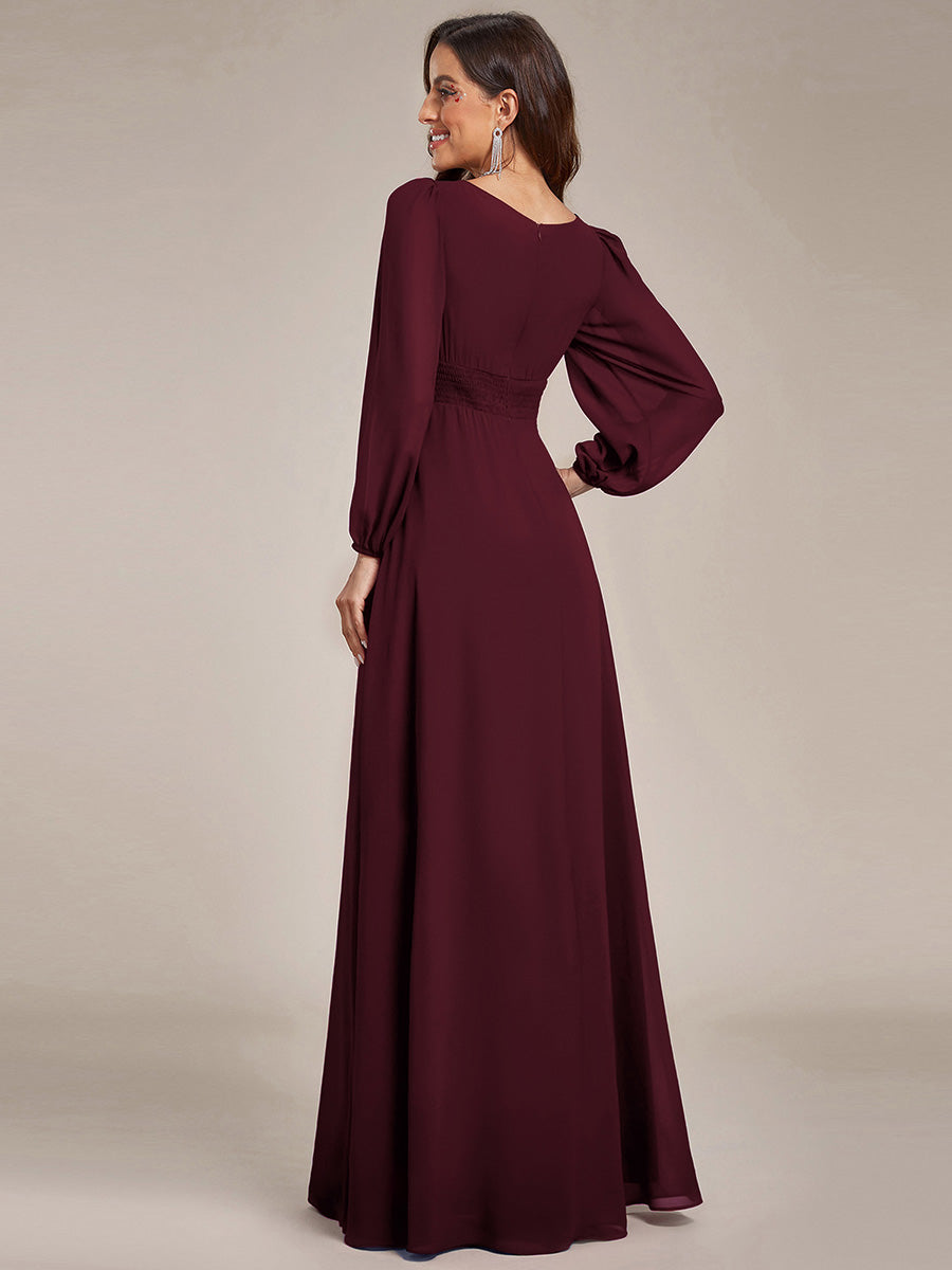 Chiffon Long Sleeve A-Line Round Neckline Formal Dress #color_Mulberry