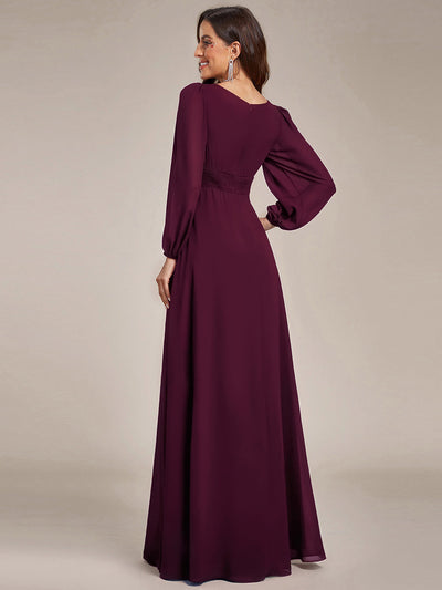 Chiffon High Empire Waist Puff Sleeve Bridesmaid Dress #color_Mulberry