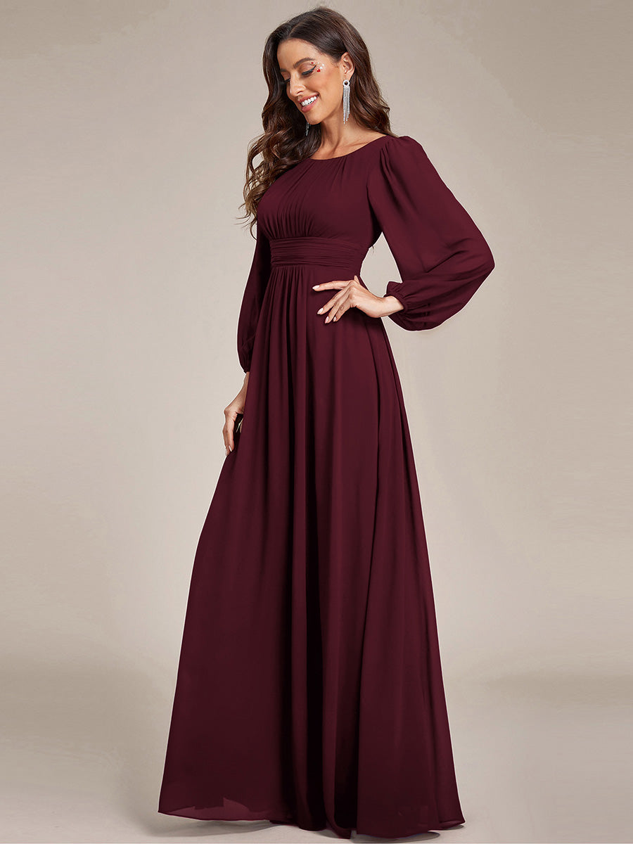 Chiffon Long Sleeve A-Line Round Neckline Formal Dress #color_Mulberry