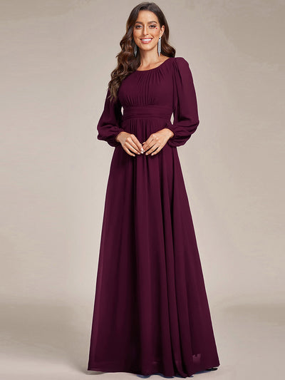 Chiffon Long Sleeve A-Line Round Neckline Formal Dress #color_Mulberry