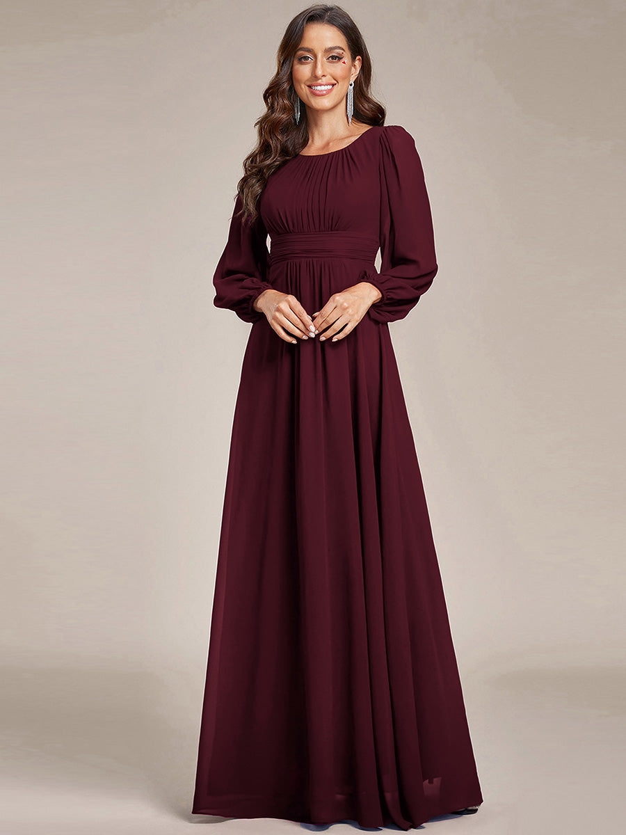 Chiffon Long Sleeve A-Line Round Neckline Formal Dress #color_Mulberry