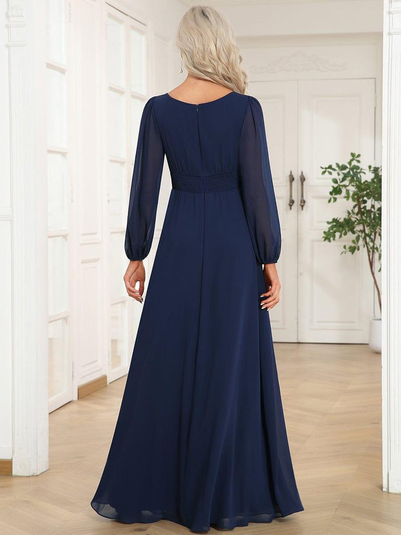 Long Sleeve Round Neckline Empire Waist Chiffon Formal Dress