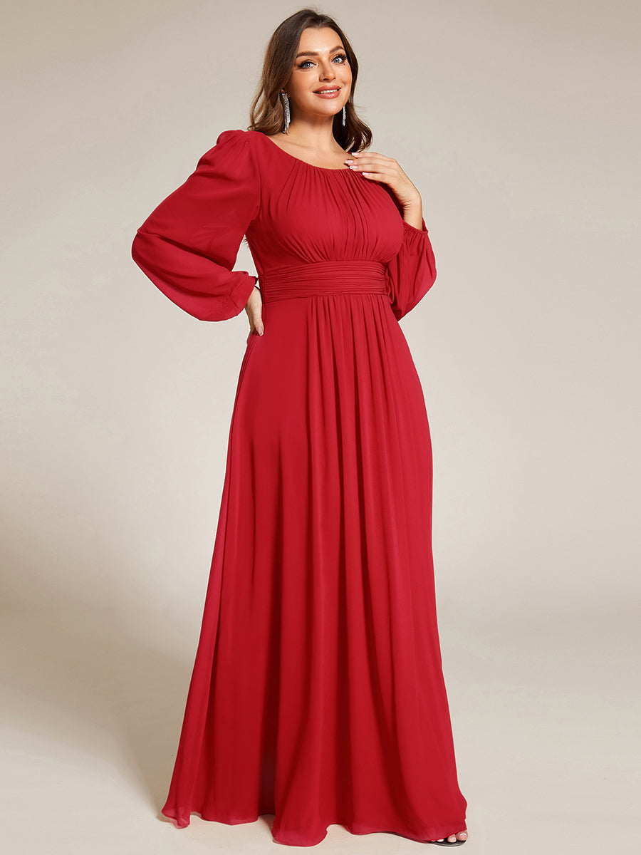 Chiffon Long Sleeve A-Line Round Neckline Formal Dress #color_Red
