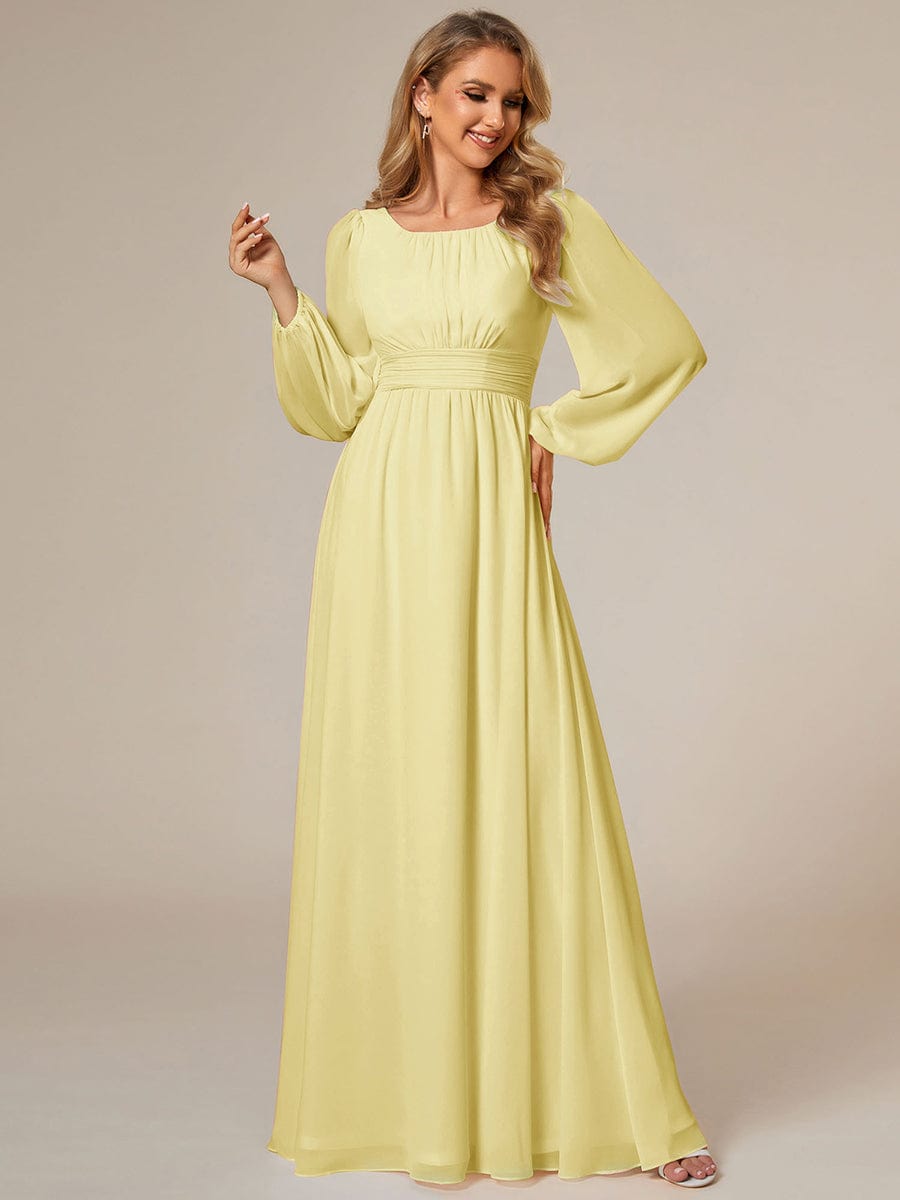 Chiffon Long Sleeve A-Line Round Neckline Formal Dress #color_Yellow