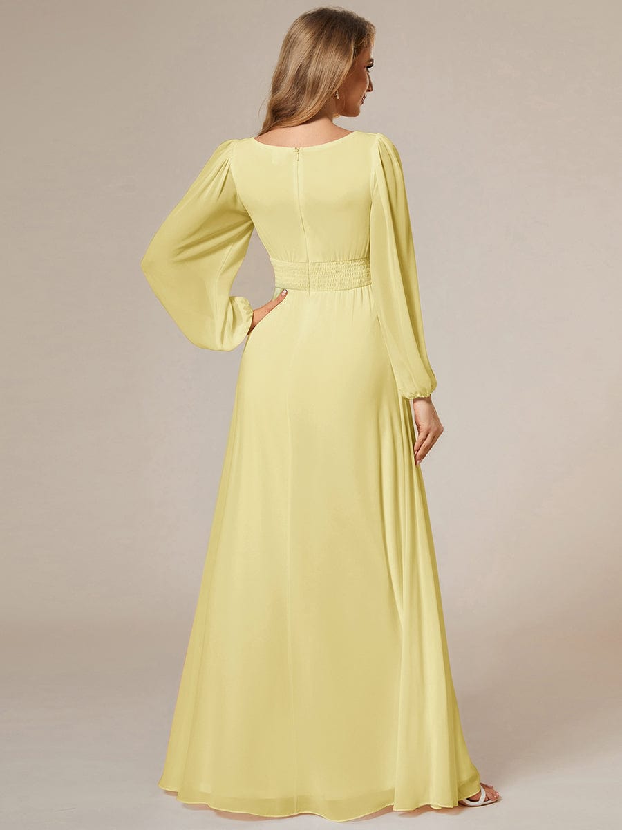 Chiffon Long Sleeve A-Line Round Neckline Formal Dress #color_Yellow