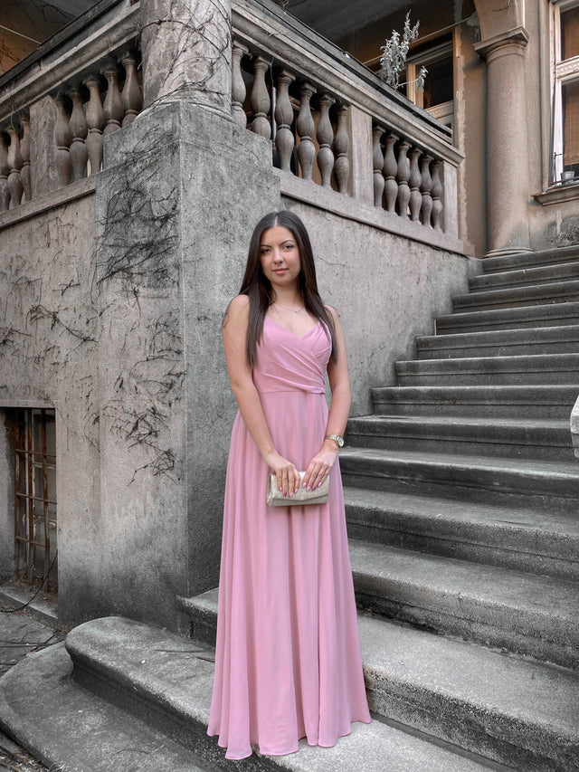 ever RENÉ |Pleated V-Neck Spaghetti Strap High Slit Bridesmaid Dress Fan Photos 1
