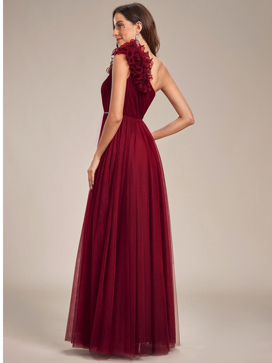 Ruffled Asymmetrical Single Strap Sequin Waist Tulle Bridesmaid Dress