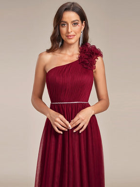 Ruffled Asymmetrical Single Strap Sequin Waist Tulle Bridesmaid Dress