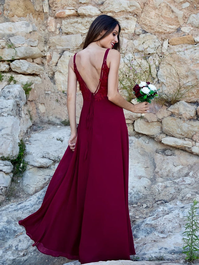 ever RUBY|Convertible Chiffon Lace Open Back Spaghetti Straps Bridesmaid Dress Fan Photos 7
