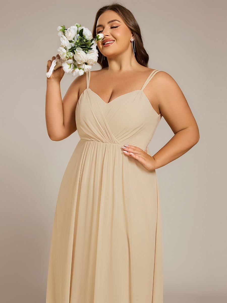 Chiffon and Lace Open Back Spaghetti Straps Bridesmaid Dress #color_Champagne