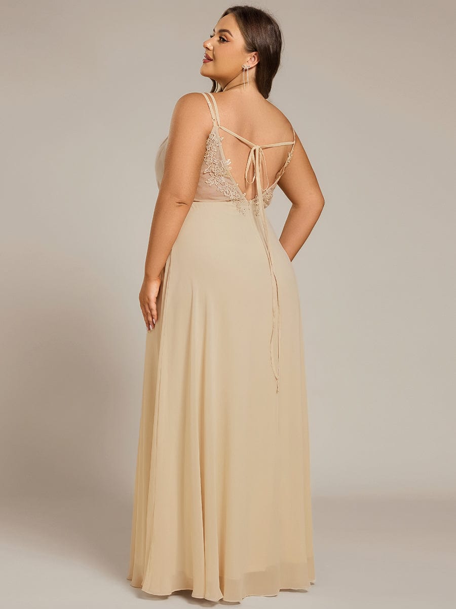 Chiffon and Lace Open Back Spaghetti Straps Bridesmaid Dress #color_Champagne