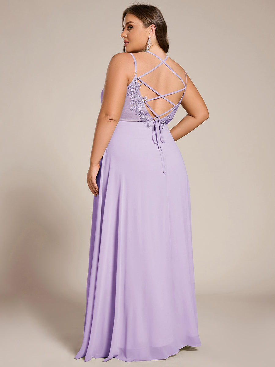 Plus Size Convertible Lace-Up Chiffon Bridesmaid Dress #color_Frosted Lilac