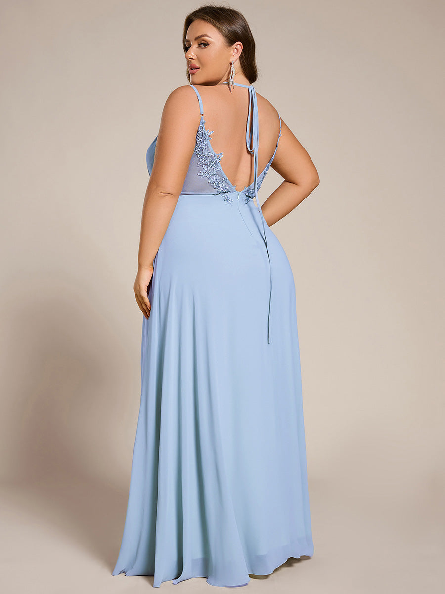 Chiffon and Lace Open Back Spaghetti Straps Bridesmaid Dress #color_Ice Blue
