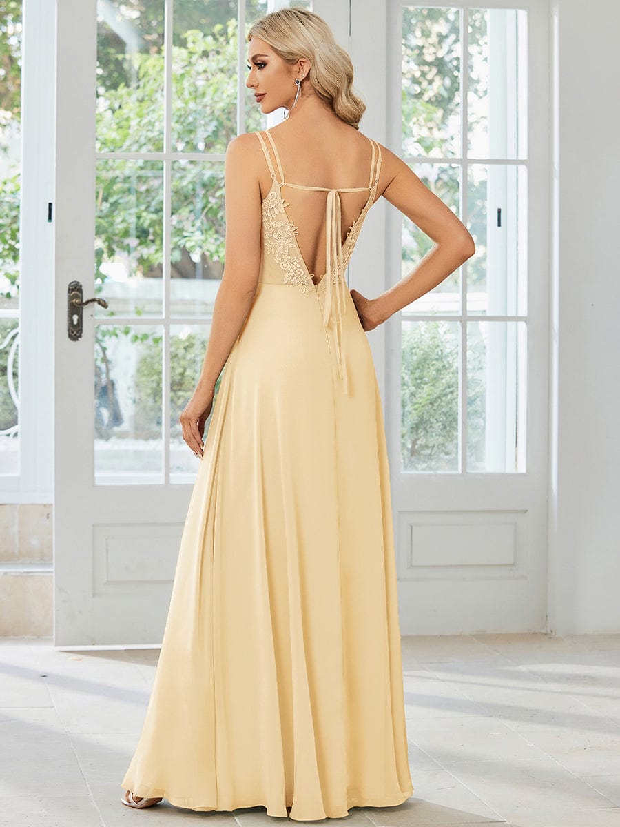 Chiffon and Lace Open Back Spaghetti Straps Bridesmaid Dress #color_Yellow