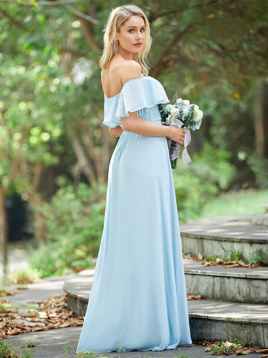Elegant Chiffon High-Low Off The Shoulder Bridesmaid Dress #color_Sky Blue