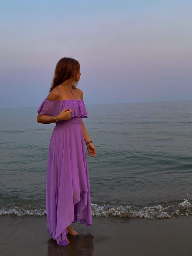 Elegant Chiffon High-Low Off The Shoulder Bridesmaid Dress Fan Photos 7
