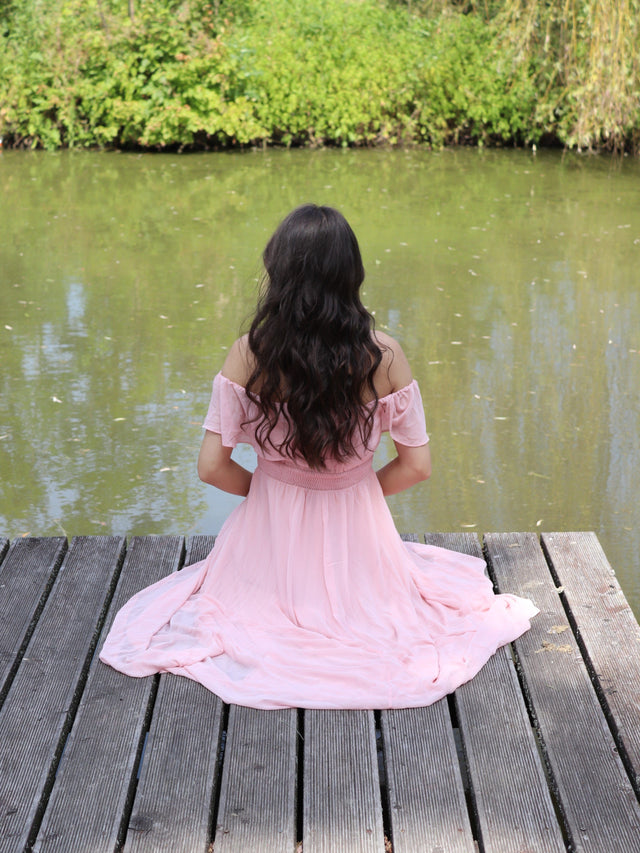 Plus Size Flowy Chiffon High-Low Off The Shoulder Bridesmaid Dress Fan Photos 4
