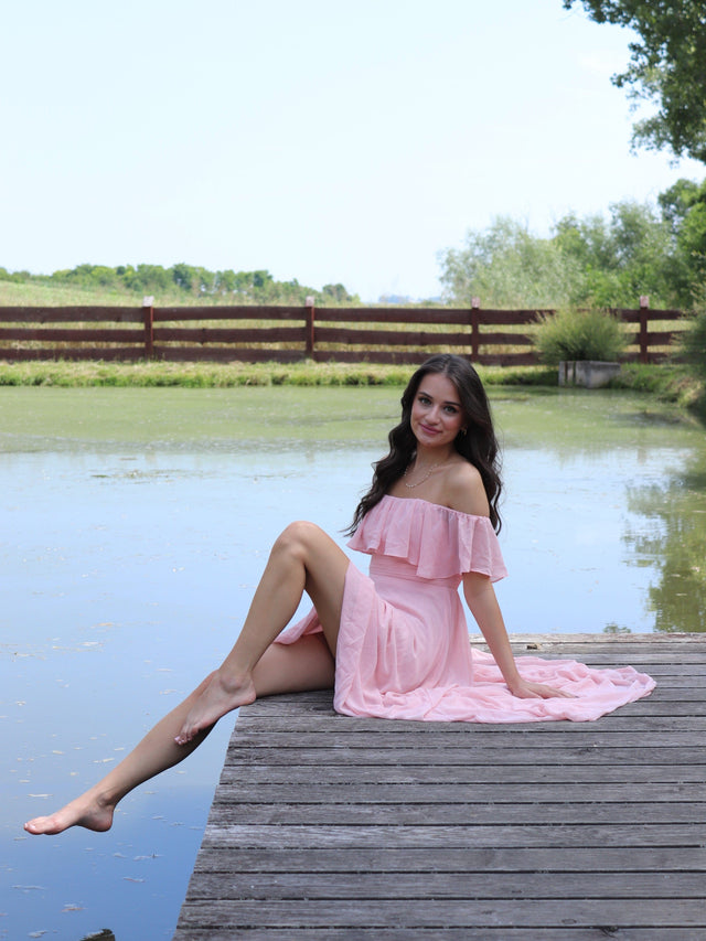 Plus Size Flowy Chiffon High-Low Off The Shoulder Bridesmaid Dress Fan Photos 3
