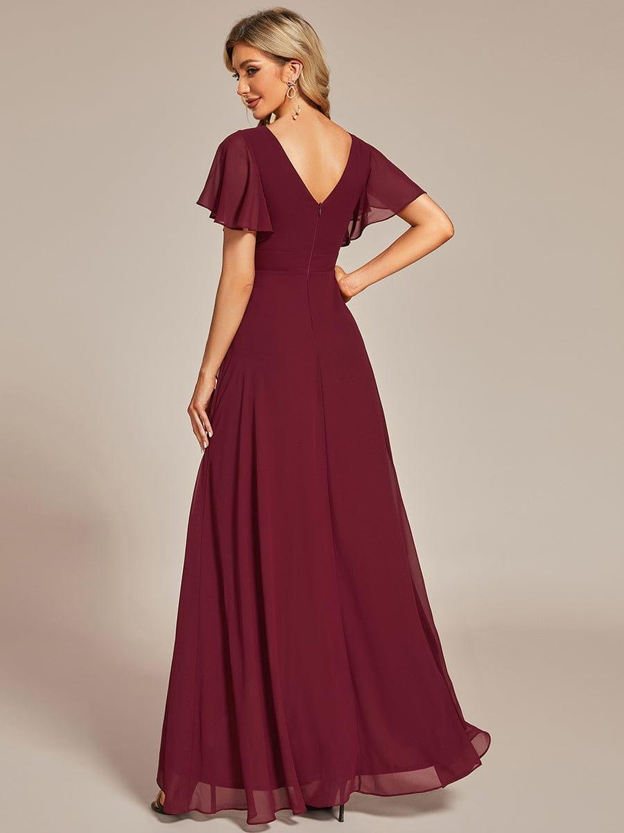 wine bridesmaid dresses Wedtrend Cabernet A Line V Neck Sexy Pleated Floor Length Chiffon Long Dress Wedding Party Dressses, Cabernet / US10 shoulder Neckline and Leg slit All the Wine Bridesmaids Dresses