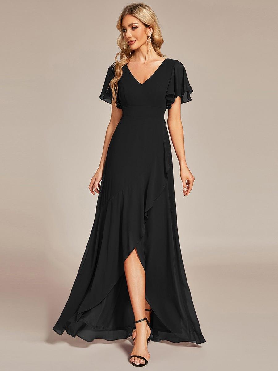 Charming Chiffon Bridesmaid Dress with Lotus Leaf Hemline #color_Black