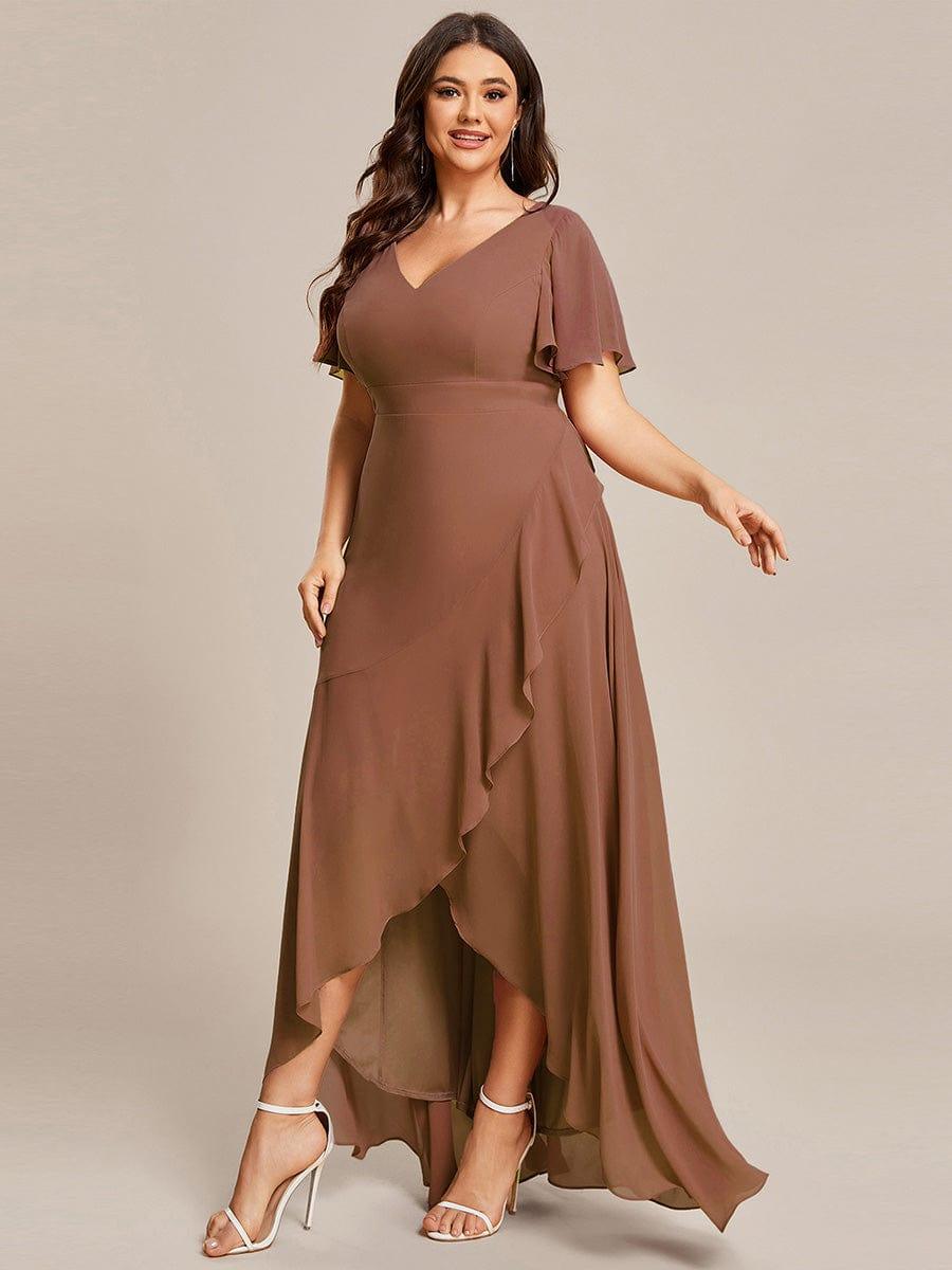 Custom Size Flowy Chiffon Ruffled Bridesmaid Dress #color_Brown