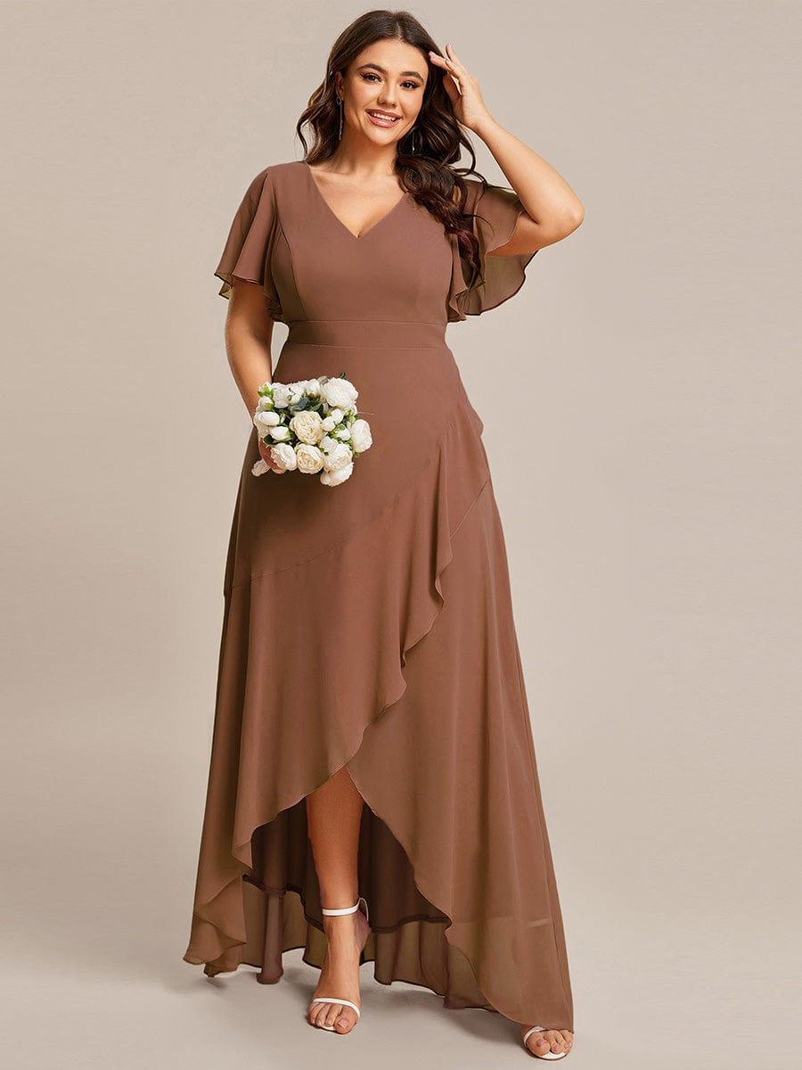 Custom Size Flowy Chiffon Ruffled Bridesmaid Dress #color_Brown