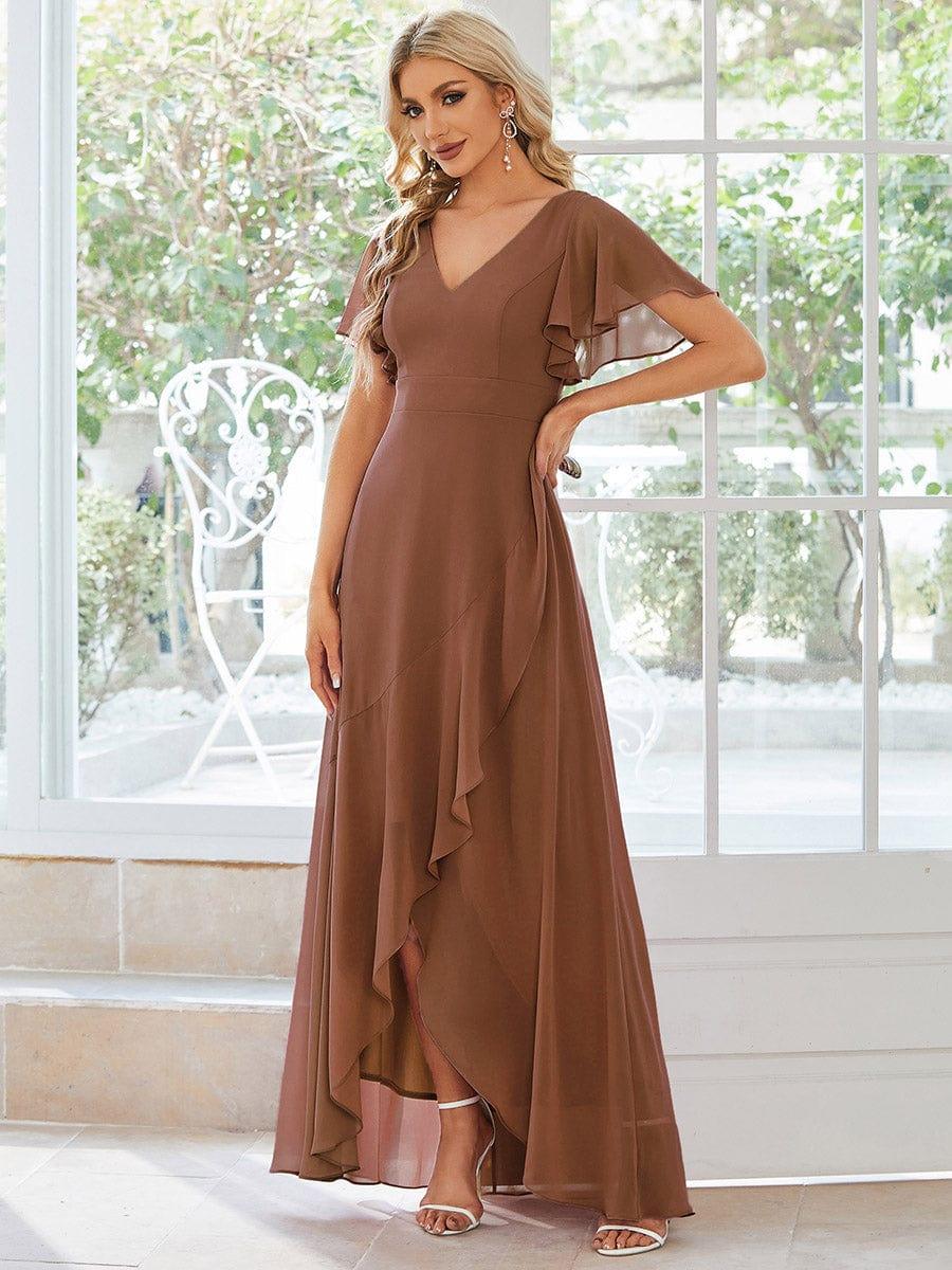 Custom Size Flowy Chiffon Ruffled Bridesmaid Dress #color_Brown
