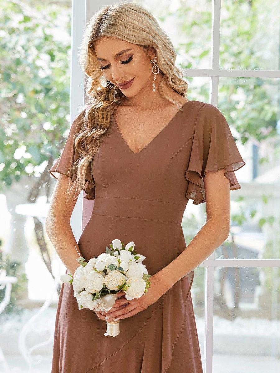 Custom Size Flowy Chiffon Ruffled Bridesmaid Dress #color_Brown