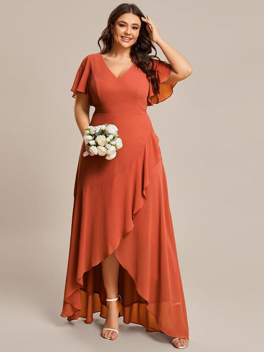 Charming Chiffon Bridesmaid Dress with Lotus Leaf Hemline #color_Burnt Orange