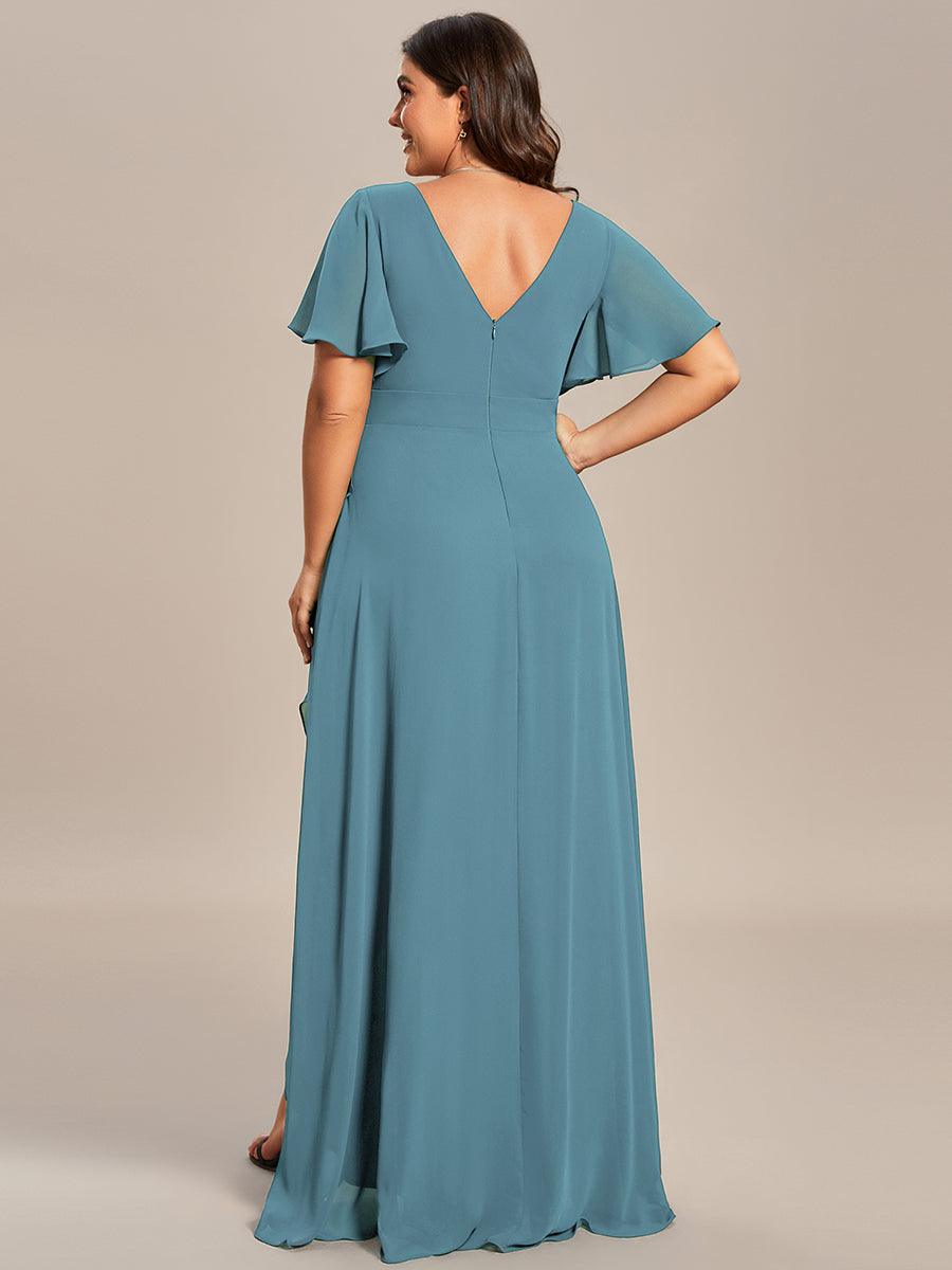 Robe demoiselle d'honneur mousseline élégante Manches lotus grande taille #Couleur_Bleu Fume