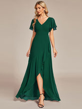 Charming Chiffon Bridesmaid Dress with Lotus Leaf Hemline #color_Dark Green