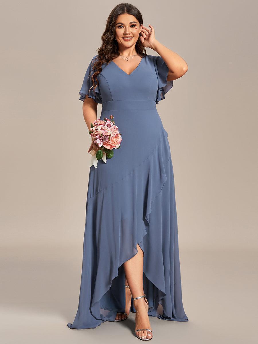 Taille personnalisée Robe demoiselle d'honneur Ourlet en feuille lotus Charmante #Couleur_Marine Fume