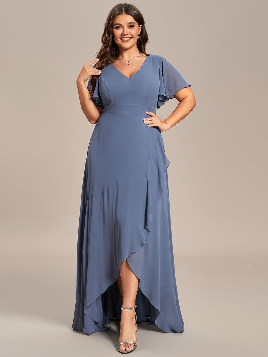 Taille personnalisée Robe demoiselle d'honneur Ourlet en feuille lotus Charmante #Couleur_Marine Fume