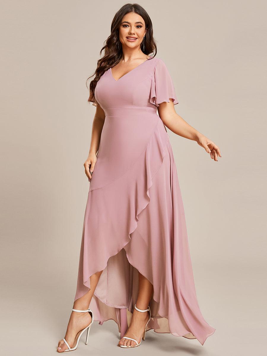 Robe demoiselle d'honneur mousseline élégante Manches lotus grande taille #Couleur_Rose fumee