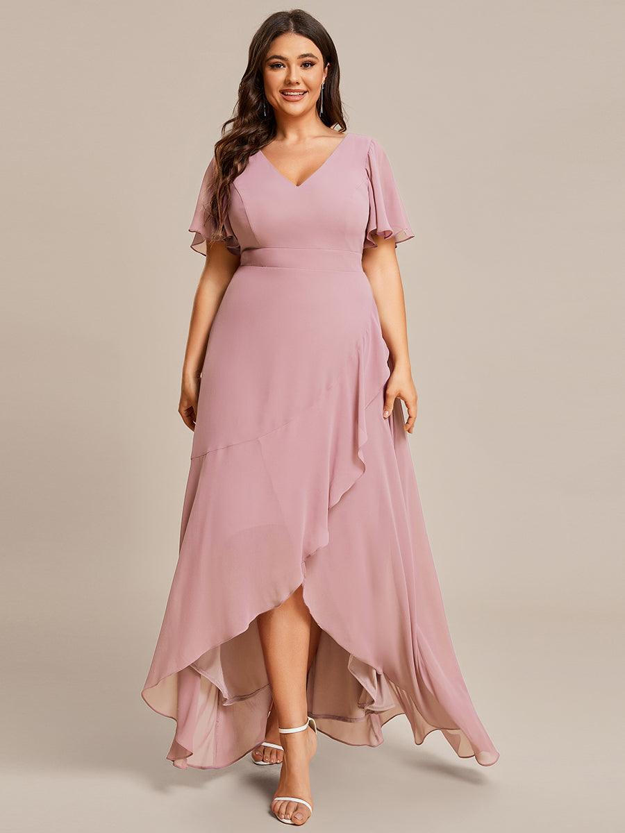 Robe demoiselle d'honneur mousseline élégante Manches lotus grande taille #Couleur_Rose fumee