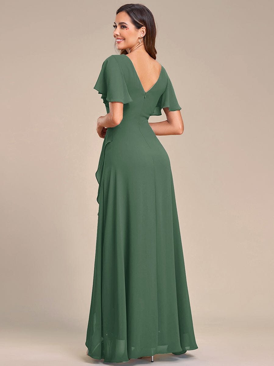 Ruffles Sleeve V-Neck Chiffon Bridesmaid Dress #color_Eucalyptus