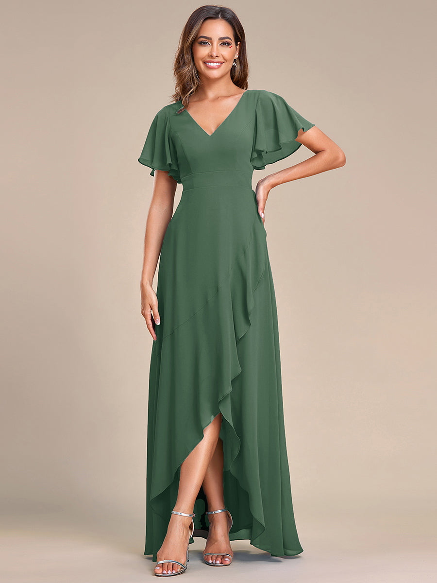 Robe demoiselle d'honneur Mousseline Ourlet en feuille de lotus Charmante #Couleur_Eucalyptus